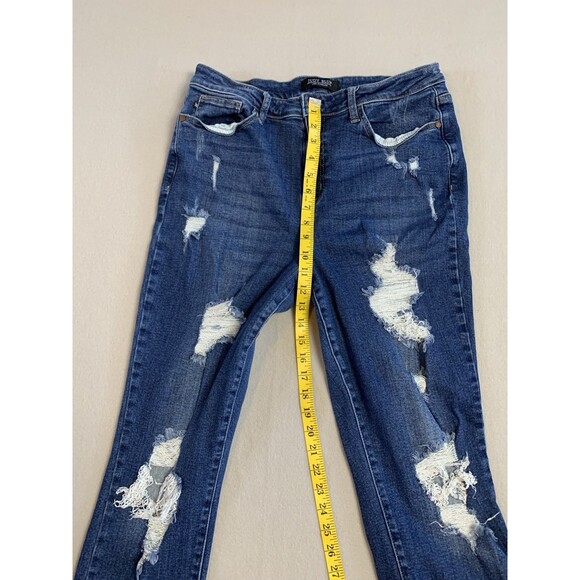 Judy Blue Jeans Womans 15/32 Blue Boyfriend Redlands High Rise Distressed Grunge - Picture 6 of 7